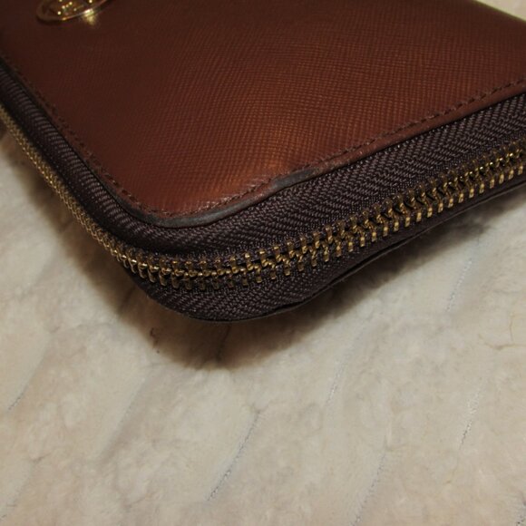 Tory Burch Robinson Small Logo Zip CONTINENTAL Wallet, Brown - Picture 10 of 12